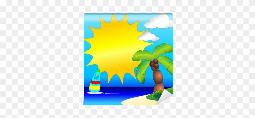 Fotomural Palmera En La Playa Tropical Clip-art Tropical - Clip Art #1072672