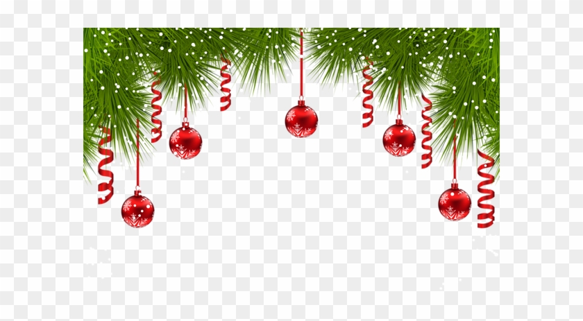 Christmas Pine Decor With Red Ornaments Png Clip Art - Christmas Png #1072805
