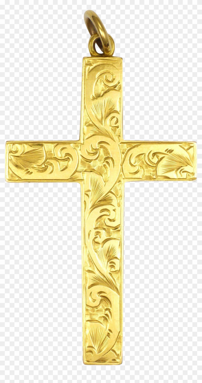 English Circa 1900 9k Gold Engraved Cross Pendant -fb&s - English Circa 1900 9k Gold Engraved Cross Pendant -fb&s #1073535