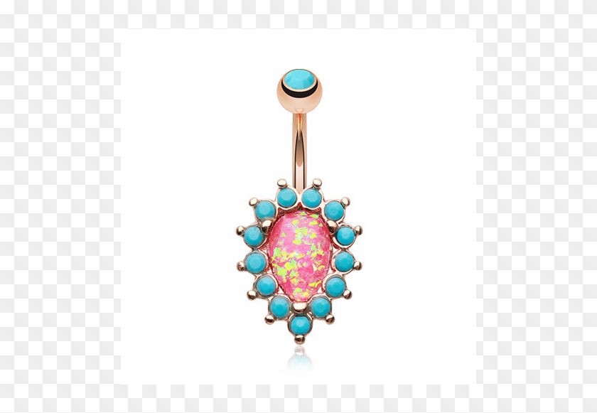 Freshtrends Rose Gold Plated Opulent Faux Opal / Turquoise - Rose Gold Opulent Opal Turquoise Belly Button Ring #1073574