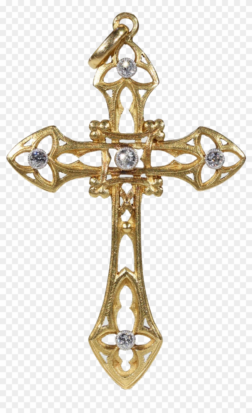 French Art Nouveau Diamond Gold Cross - Art Nouveau #1073604