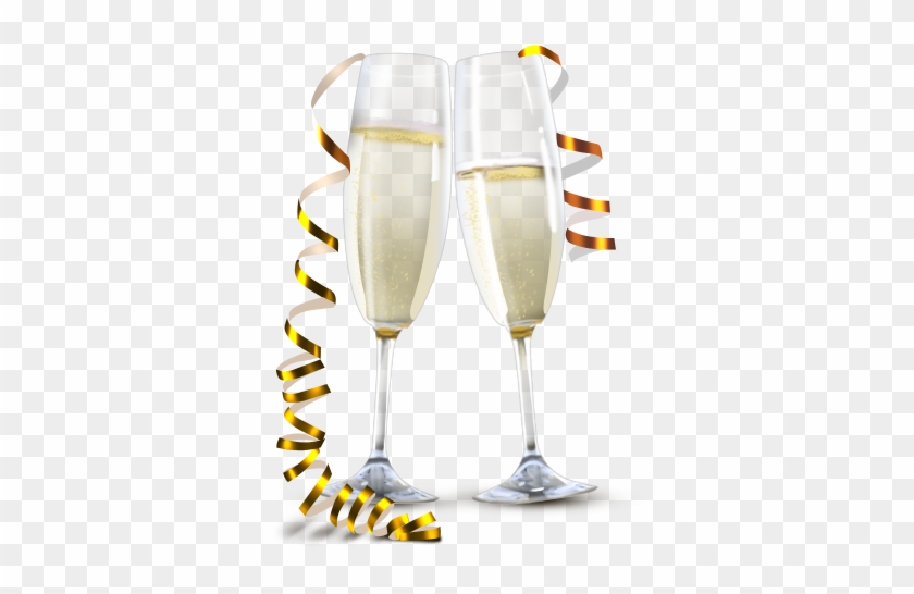 Transparent Champagne Flutes With Gold Ribbon Clipart - Champagne Png #1073949