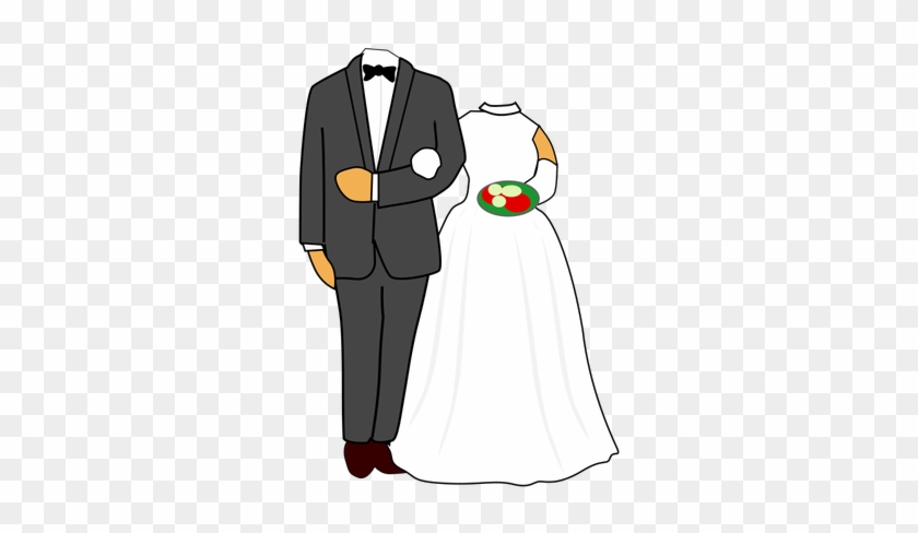 Illustration Of Headless Wedding Couple - Cartoon Bride And Groom #1073982