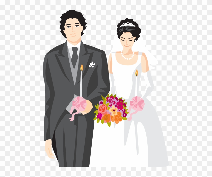 Cartoonish Bride And Groom Vector Cards - Drawing #1074180