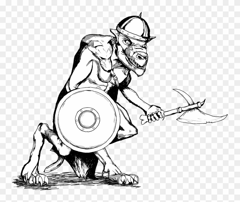 A Simple Black And White Illustration Of A Traditional - Kobold #1074784