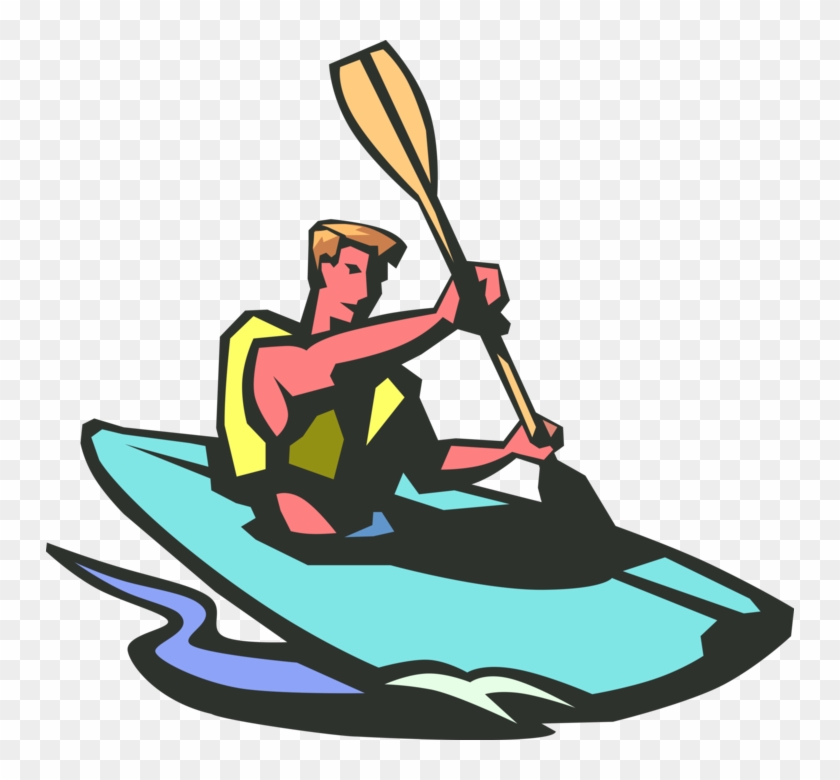 Vector Illustration Of Kayaker Kayaking Rapids In Kayak - Kayaking Clipart #1075175