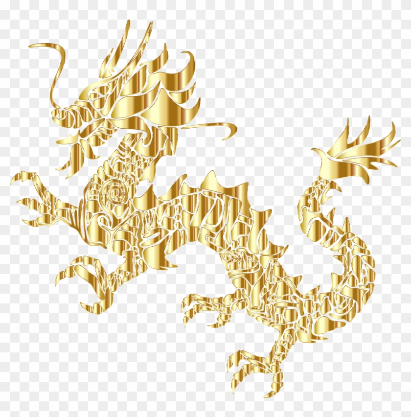 Gold Tribal Asian Dragon Silhouette No Background Bclipart - Dragon Clipart No Background #1075198