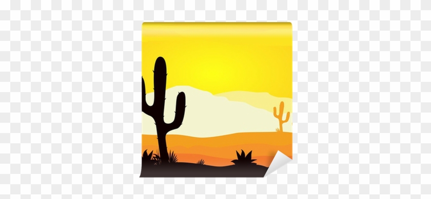 Mexico Desert Sunset With Cactus Plants Silhouette - Mexico Desert #1075386
