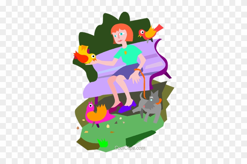 Feeding The Birds In The Park Royalty Free Vector Clip - Cartoon #1076647