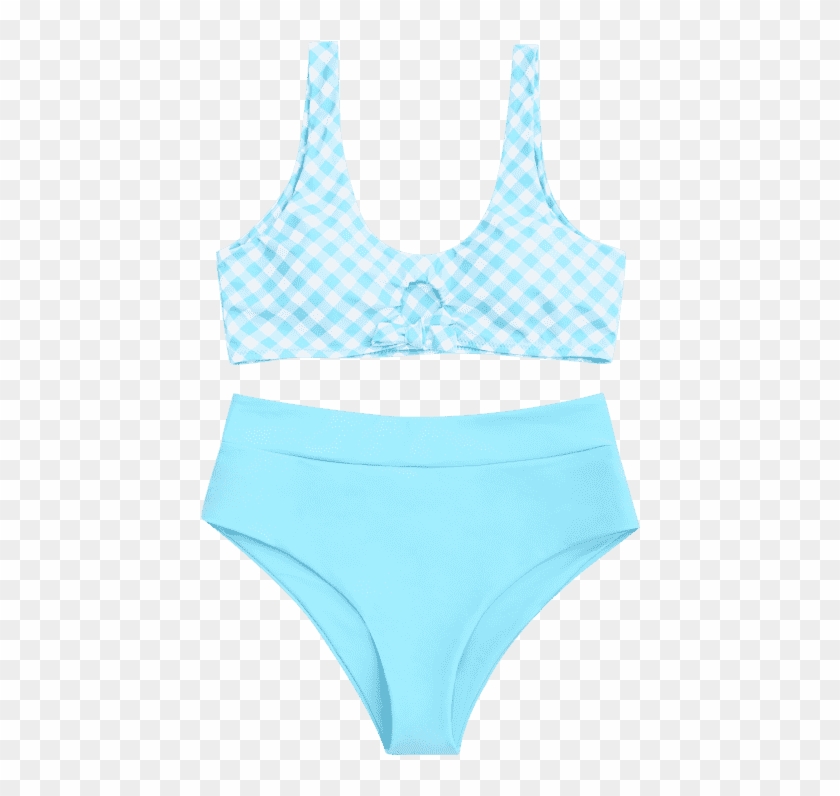 Zaful Womens Tied Plaid High Waisted Bikini Set - Swimsuit Bottom #1077754