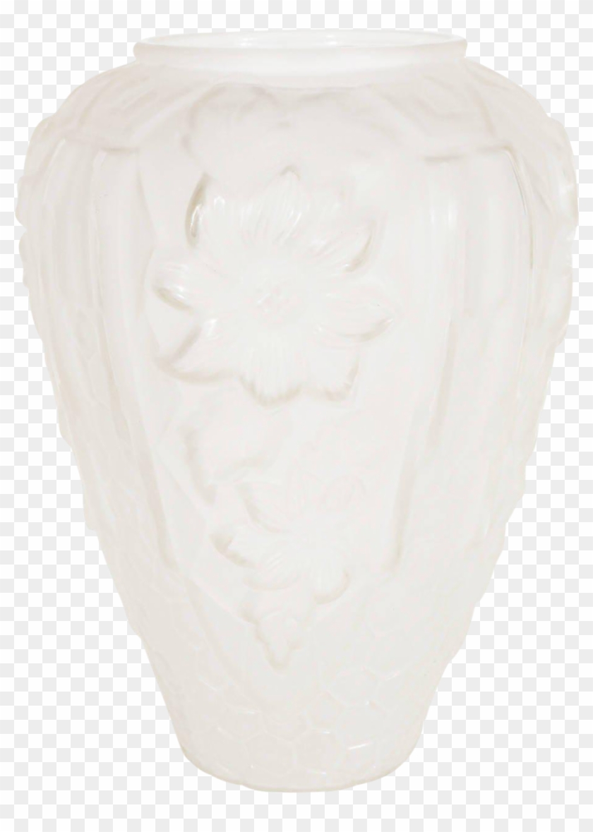 Superior Art Deco Relief Frosted Glass Vase With Cubist - Vase #1077903
