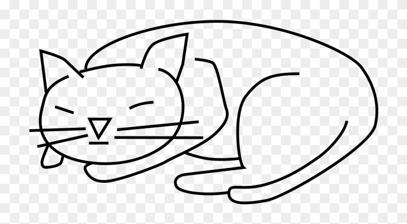 Sleeping Cat Free Vector / 4vector - Cat Black And White Cartoon #1078245