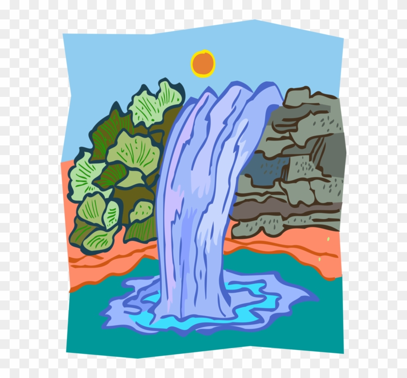 Vector Illustration Of Waterfalls Water Falls Into - Cascade #1079015