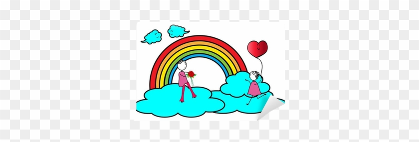 Happy Couple Play On A Cloud -valentines Day Wall Mural - Illustration #1079312