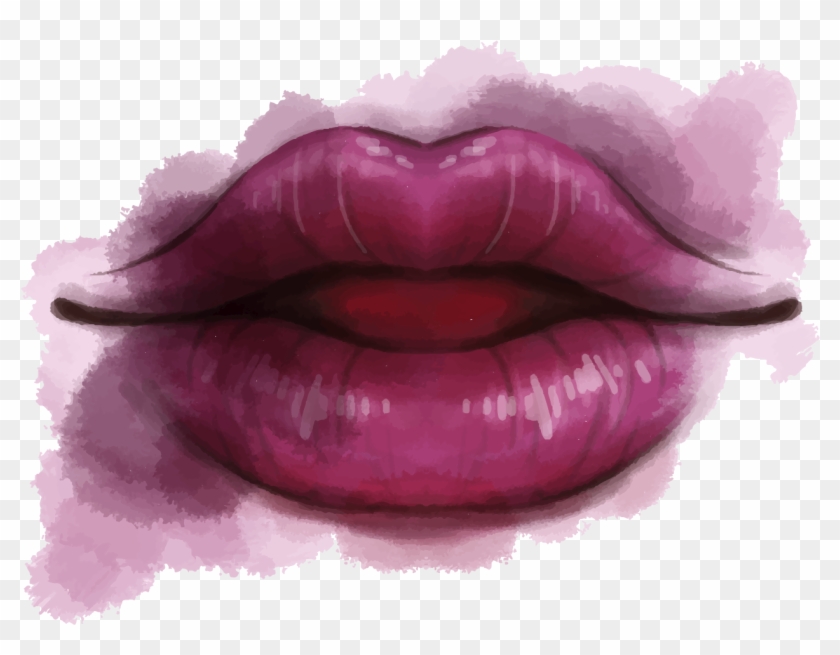 Lip Drawing Watercolor Painting - Sexy Lips Png #1080074