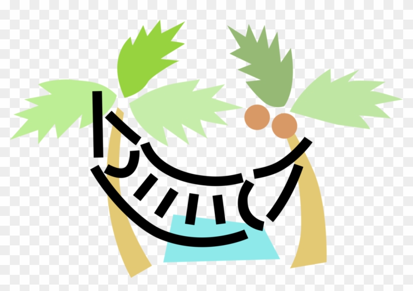 Vector Illustration Of Hammock Between Two Palm Trees - Vector Illustration Of Hammock Between Two Palm Trees #1080836