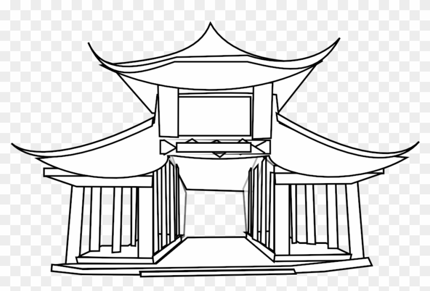 Chinese Architecture Black White Line Chinese New Year - Ancient Chinese Buildings Drawing #1080926