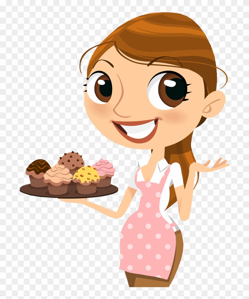 People - Cartoon Girl With A Cupcake #1081191