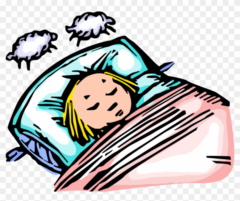 Vector Illustration Of Little Girl Sleeping Asleep - Girl Falling Asleep Cartoon #1081195