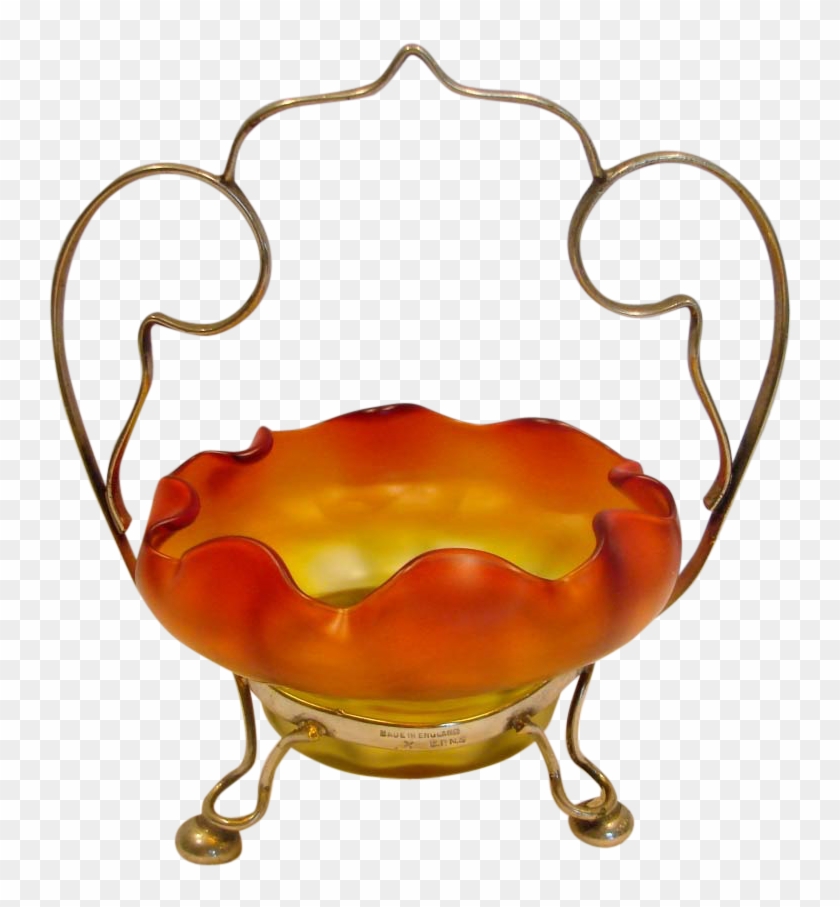 English Satin Amberina Art Glass Bowl On Silver Plate - English Satin Amberina Art Glass Bowl On Silver Plate #1081233