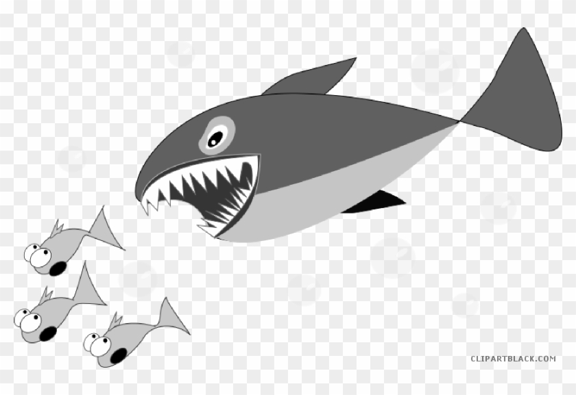 Shark Animal Free Black White Clipart Images Clipartblack - Shark Chasing A Fish #1081710