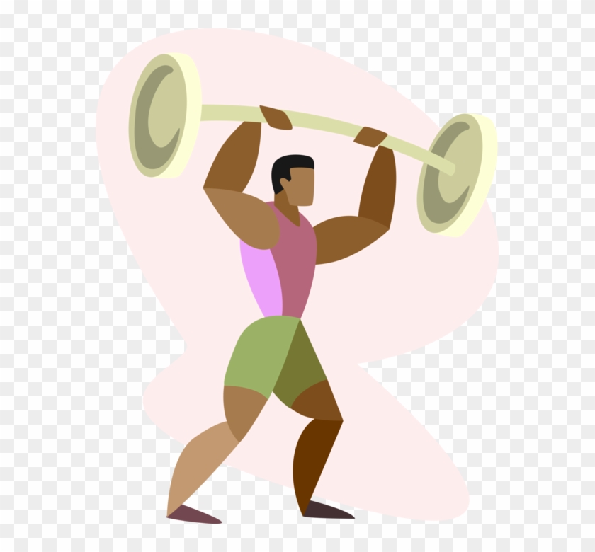 Vector Illustration Of Weightlifter Lifts Barbell Weight - Graphic Design #1082075