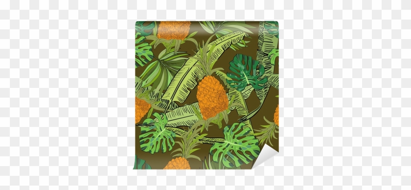 Vector Drawn Tropical Seamless Pattern On Brown Background - Drawing #1082304