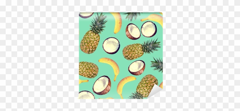 Seamless Pattern With Tropical Fruits - Banan Ananas Och Kokos Bakgrunder #1082305