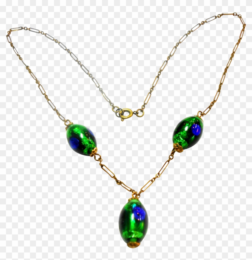 Peacock Eye Bead Paper Clip Chain Necklace Circa 1930 - Necklace #1082651