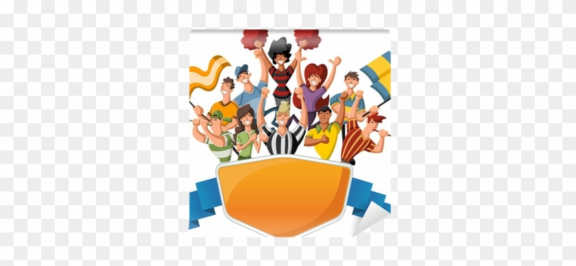 Group Of Cartoon Sport Fans And Supporters Cheering - Aficionados Animados #1083390