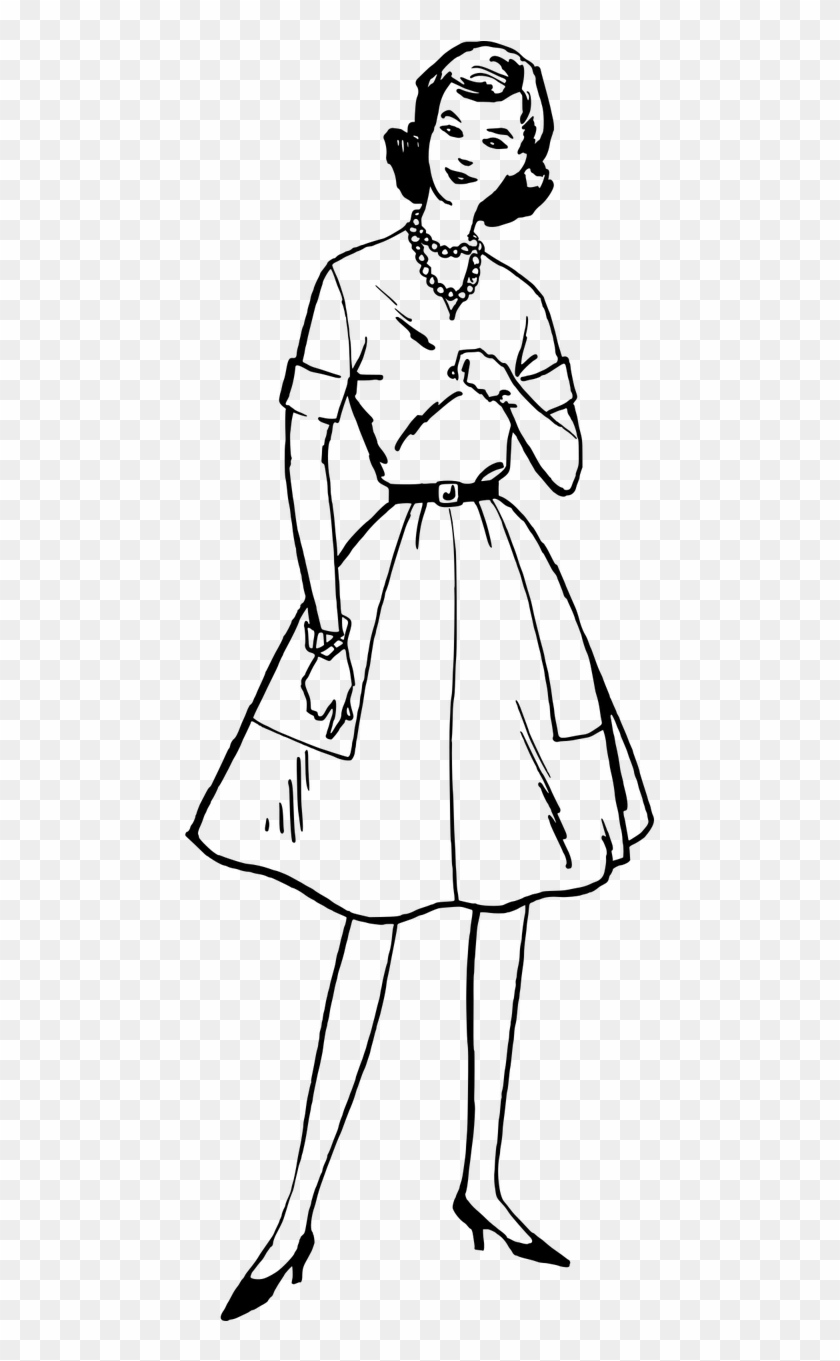 Dress Fashion Female Lady Money Transparent Image - Line Art #1083422