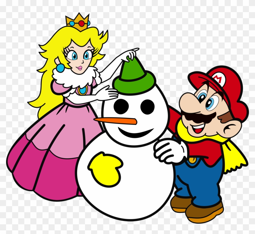 Atomicmillennial Mario And Peach Are Building A Snowman - Digital Art #1083459
