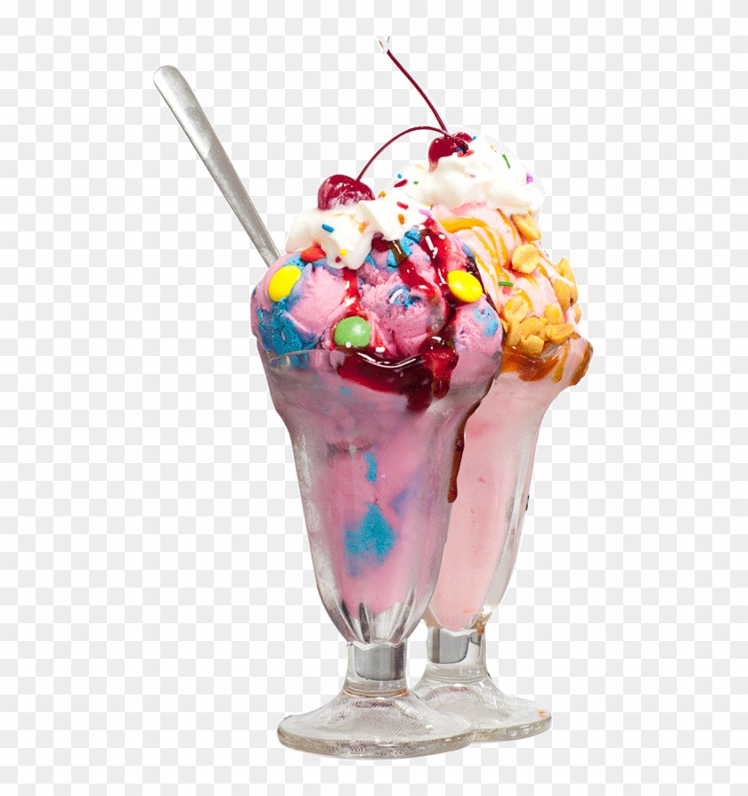 Three Flavours Of Ice Cream Sit Under Two Slices Of - Ice Cream Sundae With Sprinkles And Toppings #1083719