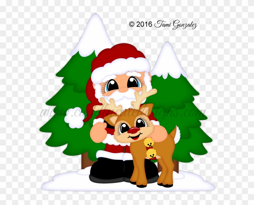 Santa And Reindeer - Cartoon #1084314