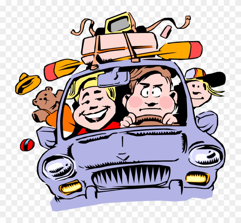 Vector Illustration Of Family Packed Into Car Travel - We Go On Holiday #1084432