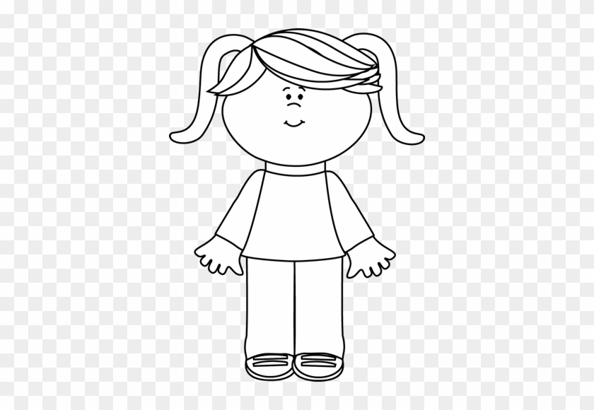Black And White Cute Little Girl - Clip Art #1084498