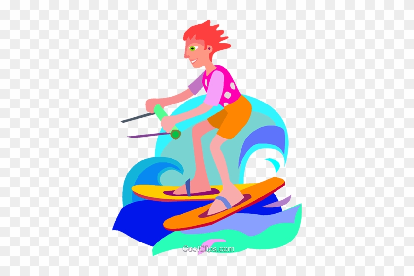 Girl Water Skiing Royalty Free Vector Clip Art Illustration - Girl Water Sk...
