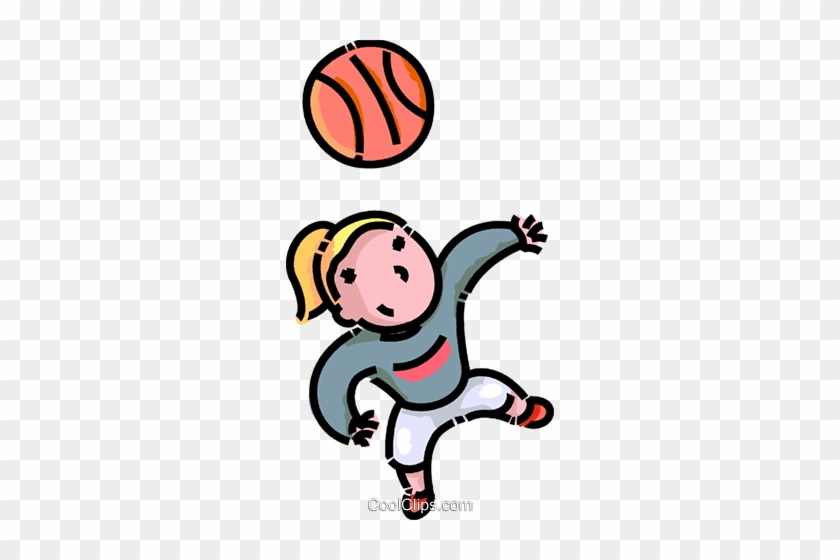 Girl Playing Basketball Royalty Free Vector Clip Art - Cartoon Girl Playing Basketball #1086068