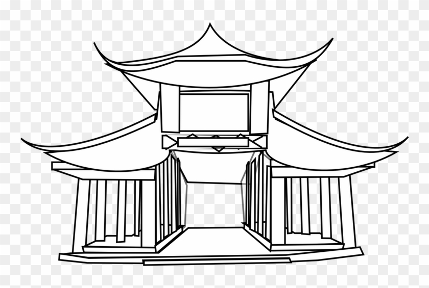 Chinese Architecture Black White Line New Year 2 12 - Ancient Chinese Buildings Drawing #1086221
