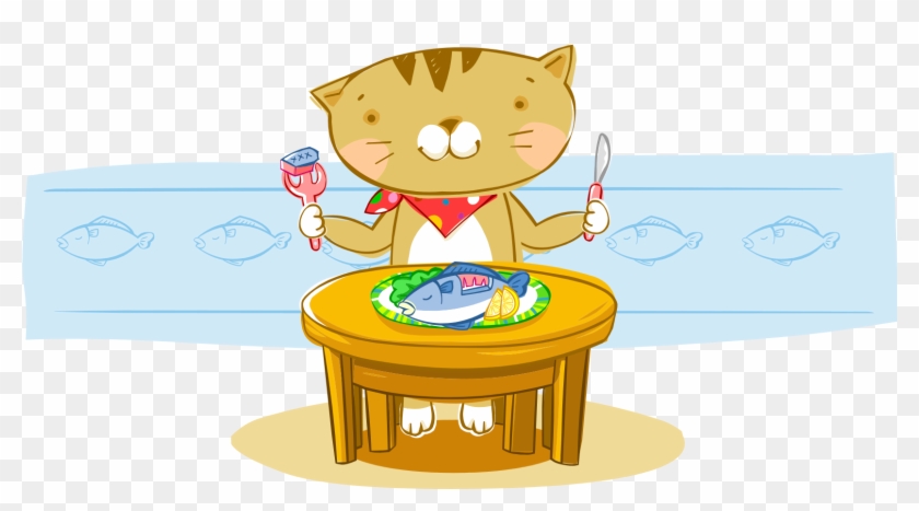 Cat Fish Cartoon Eating - Fork #1086317