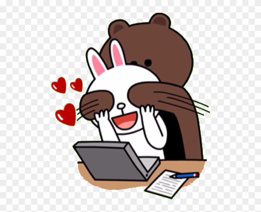 Line Sticker - Brown Bear And Cony Bunny #1087563