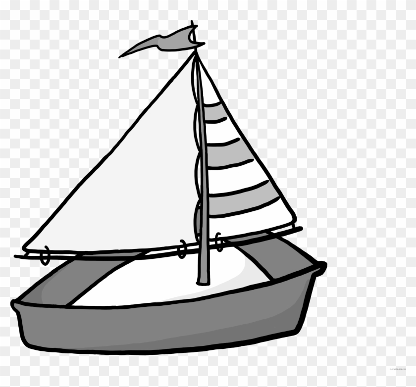 Cartoon Sailboat Transportation Free Black White Clipart - Boat Clipart Transparent Background #1088724