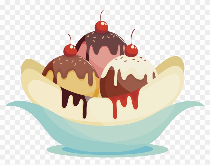 卡通冰淇淋素材 卡通冰淇淋 巧克力酱香蕉船素材-90设计 - Banana Split #1088973