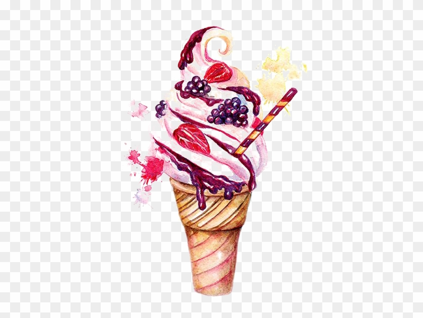 手绘冰淇淋插画 - Ice Cream Dessert Drawing #1089071