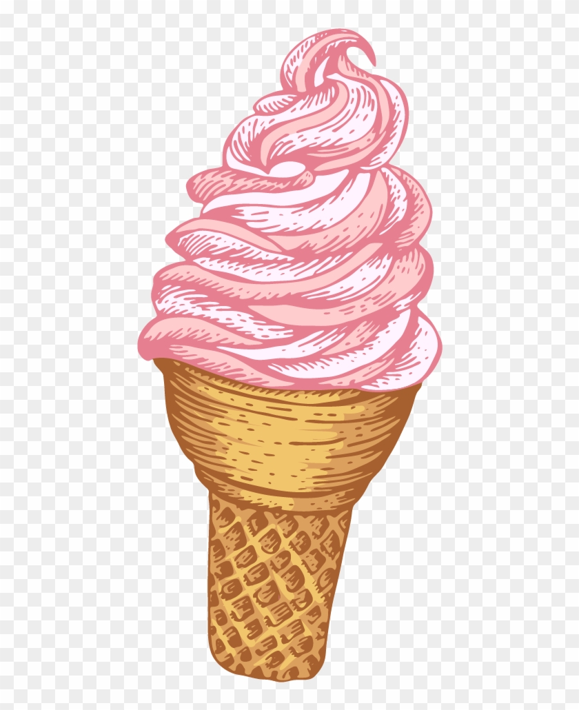 卡通手绘水彩粉色冰激凌 - Soft Serve Ice Creams #1089115