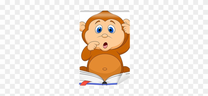 Cute Monkey Cartoon Reading Book Wall Mural • Pixers® - Book #1089751