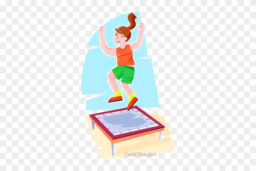 Girl Jumping On A Trampoline Royalty Free Vector Clip - Clipart She Is Jumping #1089995