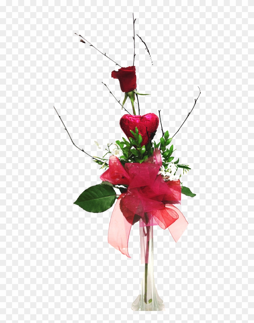 Single Rose, Chocolate Heart In Vase - Garden Roses #1090118