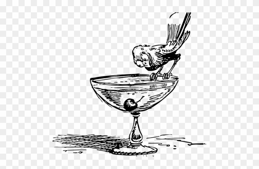 Vector Drawing Of Bird On Cocktail Glass - Cocktail Clip Art #1090141