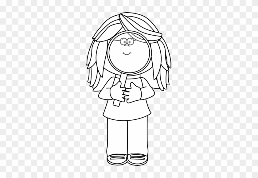 Black And White Black And White Girl Holding A Magnifying - Magnifying Glass Book Clipart Black And White #1090182